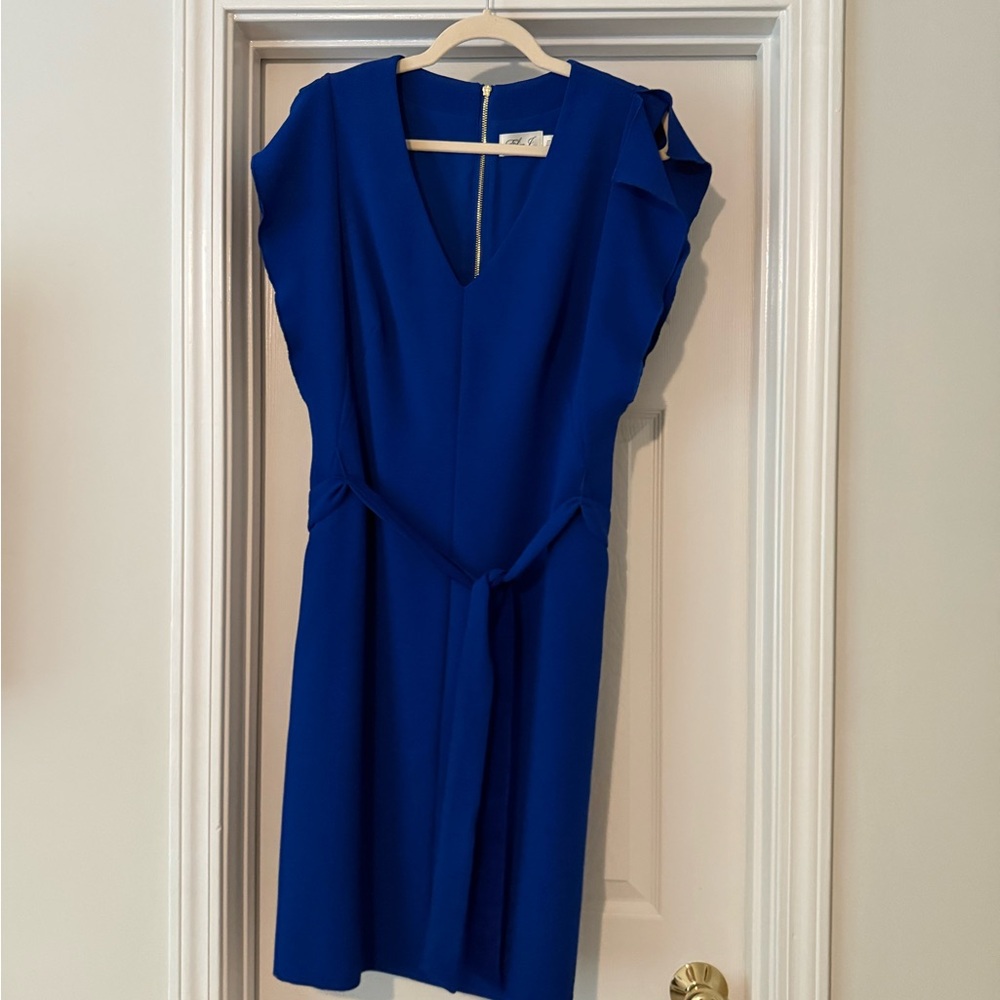 Eliza J Blue Sheath Dress with V-Neck and Dolman Cap Sleeves